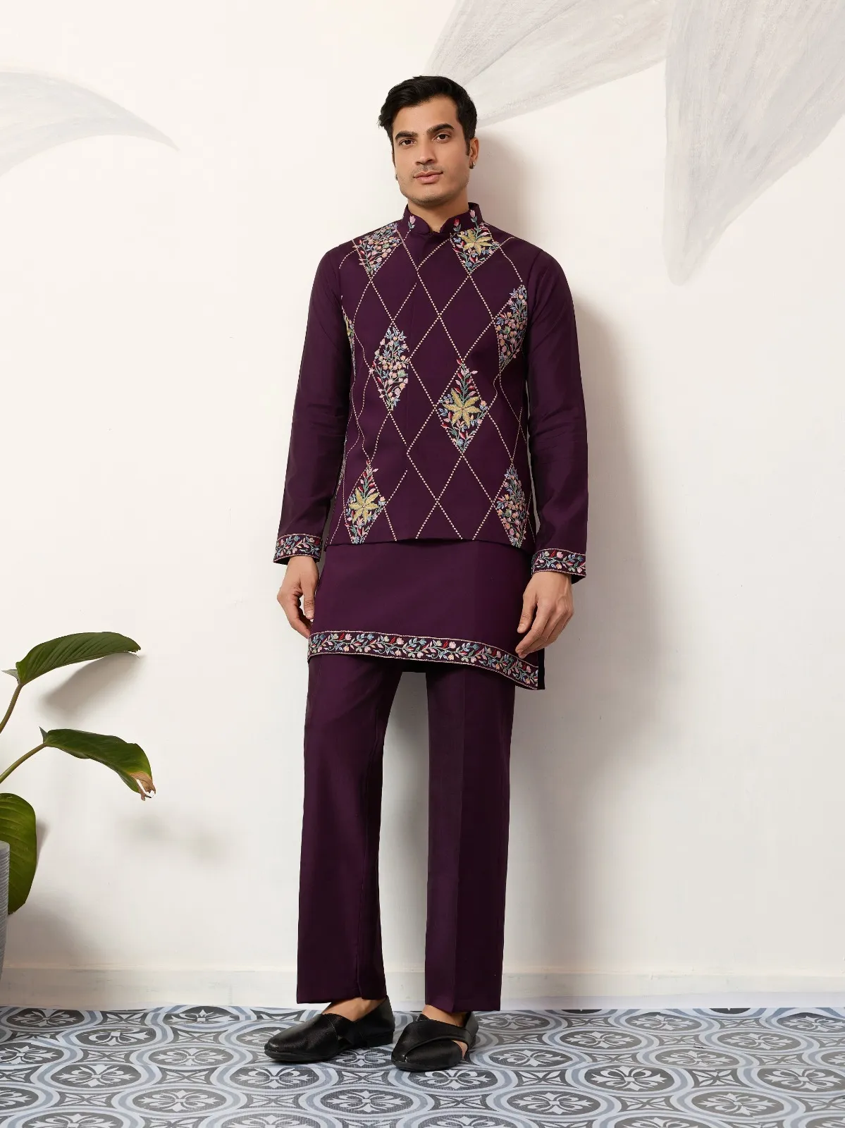 Wedding Wear Mens Short Kurta with Modi Koti