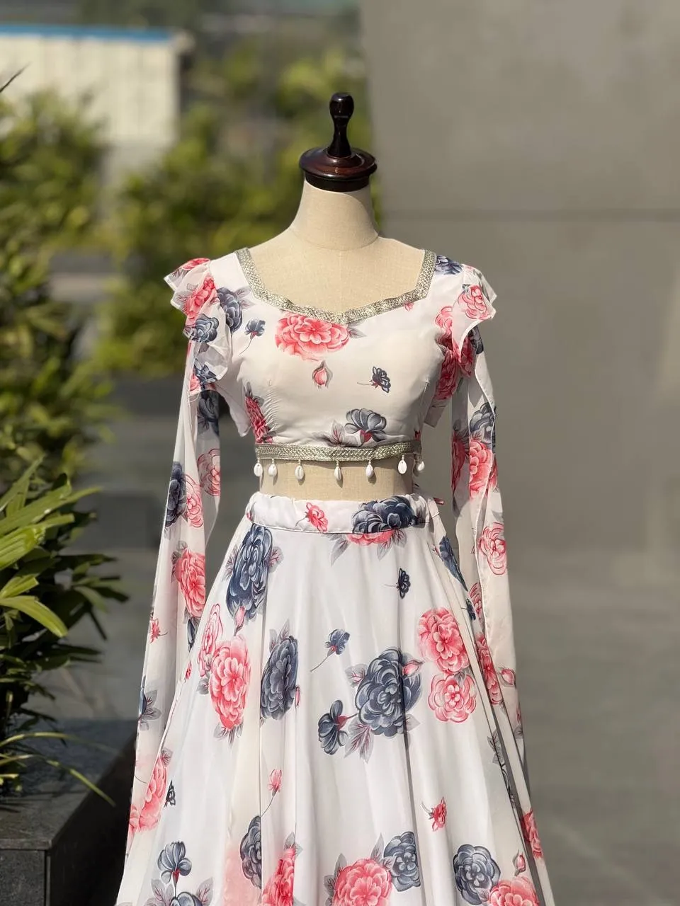 White Kalamkari Readymade Lehenga with Fancy Blouse