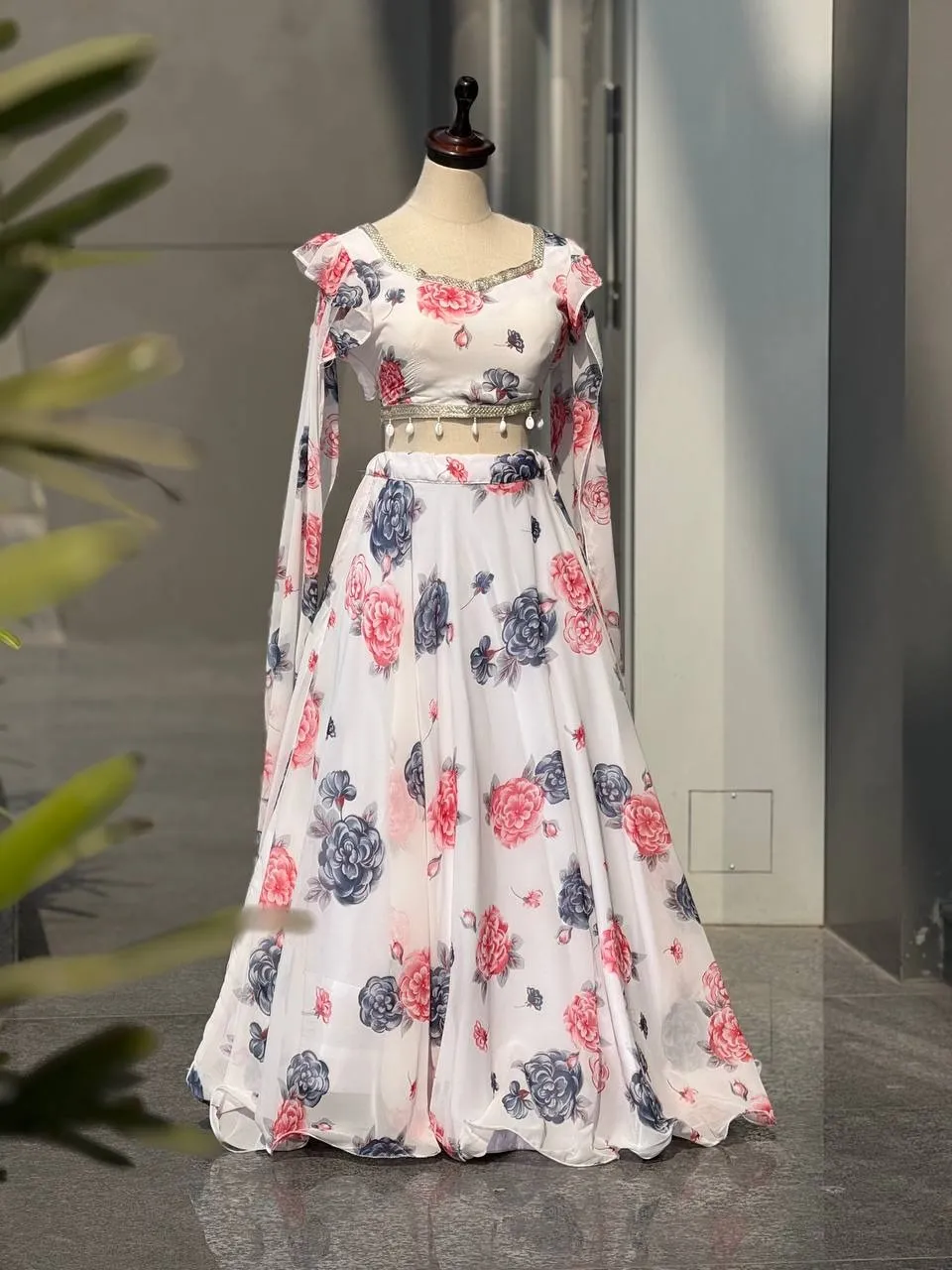 White Kalamkari Readymade Lehenga with Fancy Blouse