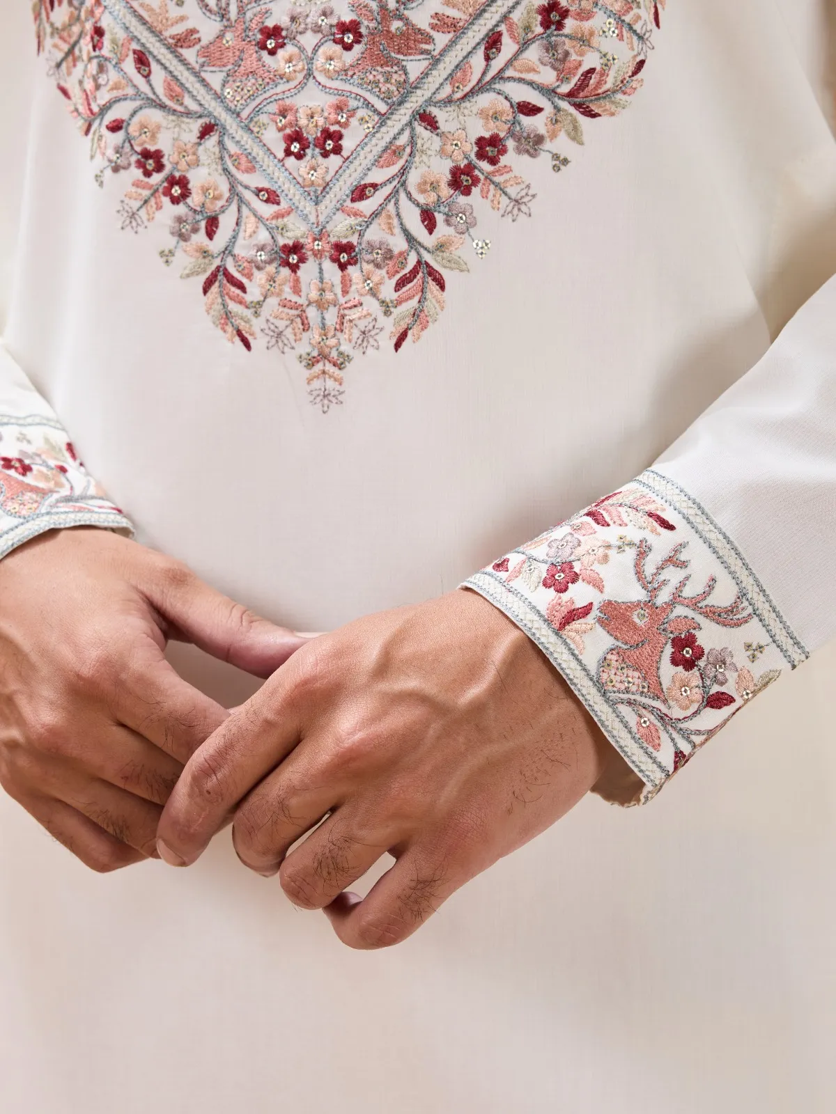 White Mens Kurta with Dupatta for Functional Wear