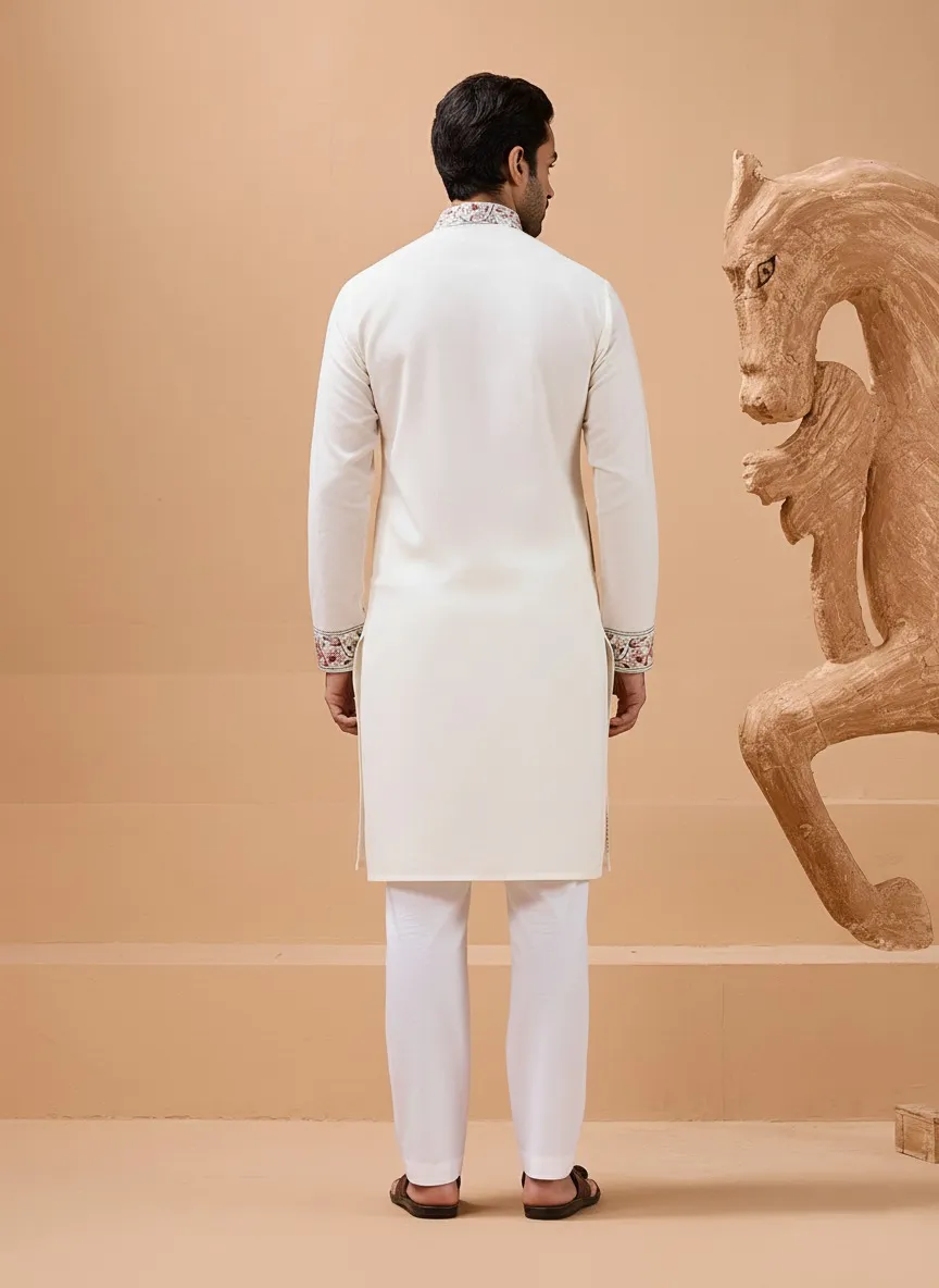 White Mens Kurta with Dupatta for Functional Wear