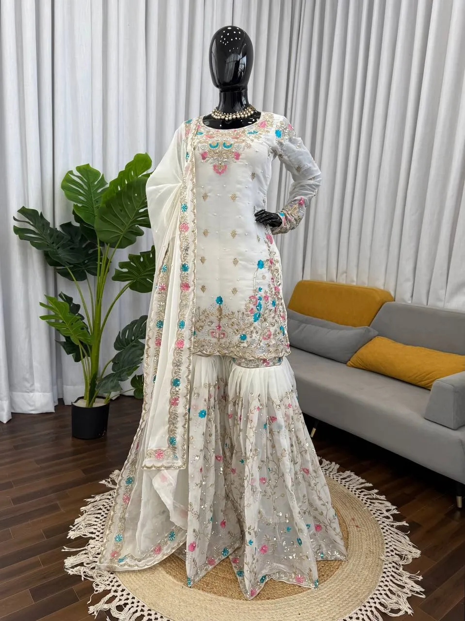White Pakistani Garara Dress for Eid
