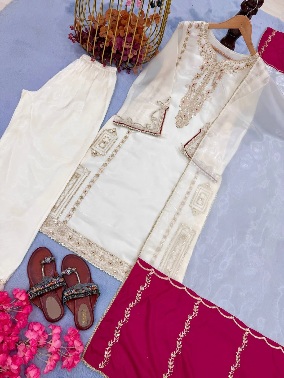 White Pakistani Silk Straight Suit