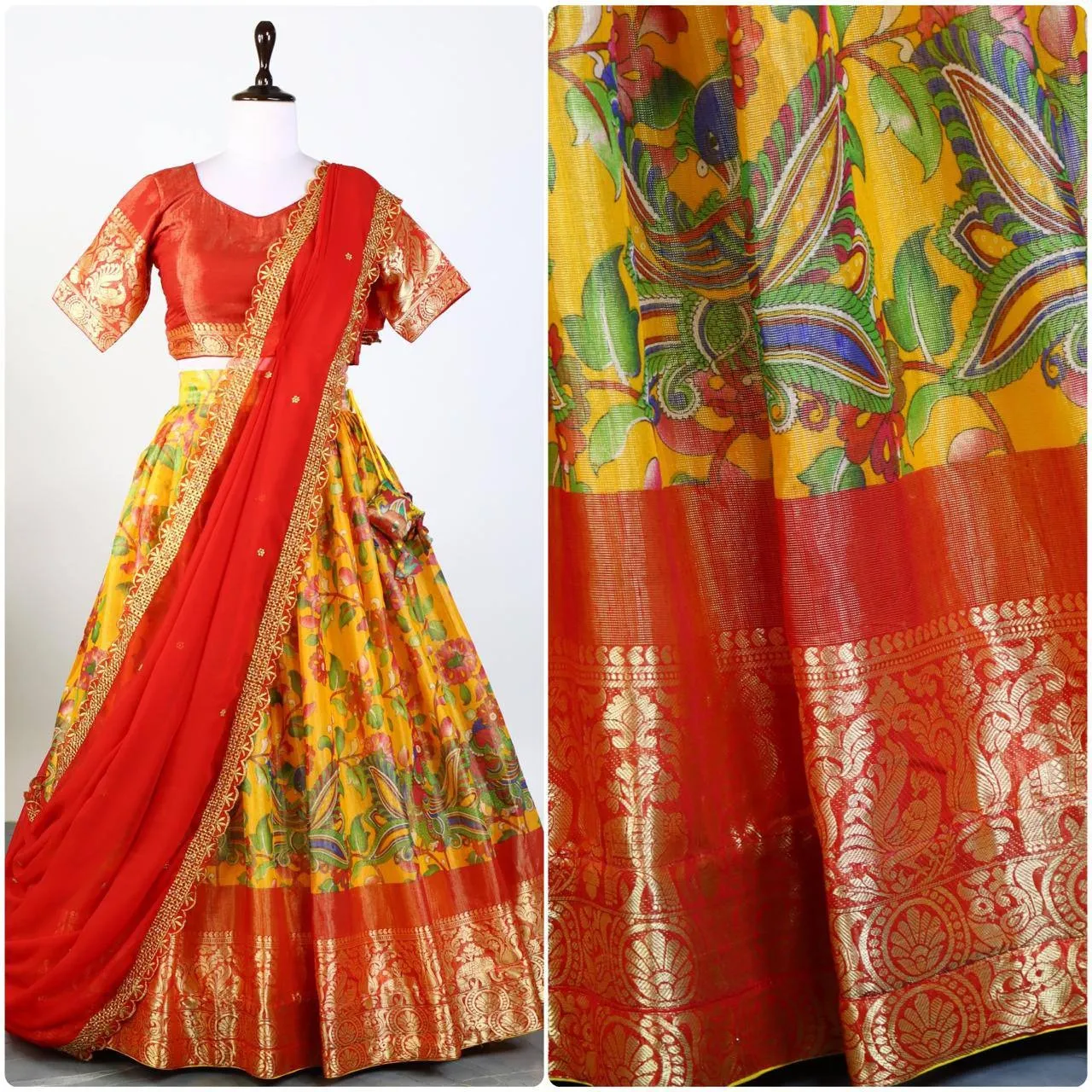 Yellow Kalamkari Printed Lehenga for Hadi Ceremony