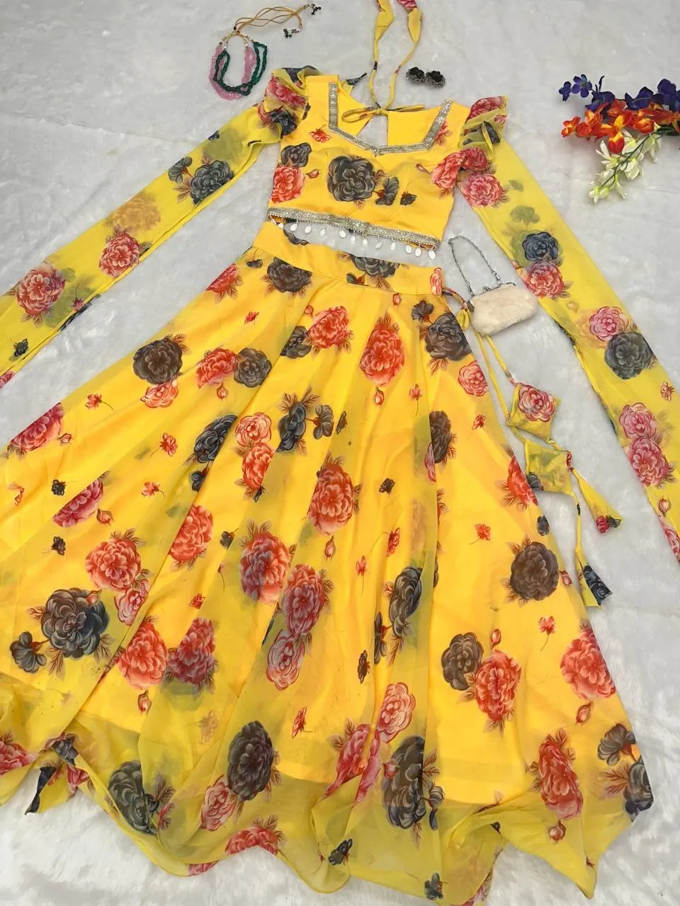 Yellow Readymade Lehenga with Stylish Blouse for Haldi