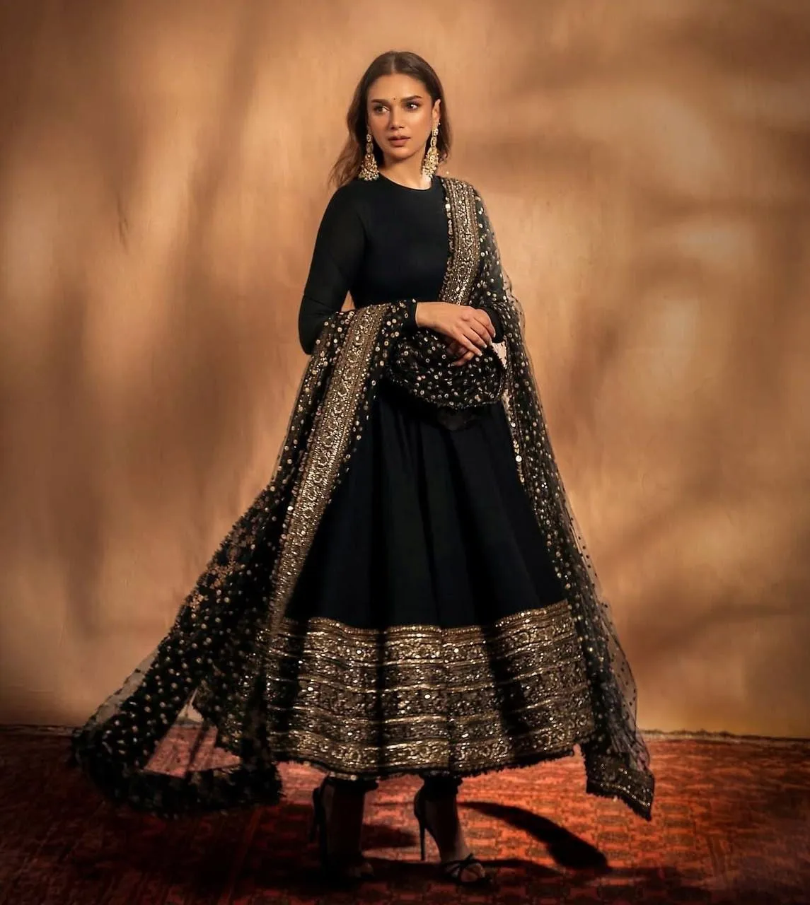 Aditi Roy Hadri Inspired Black Anarkali Dress