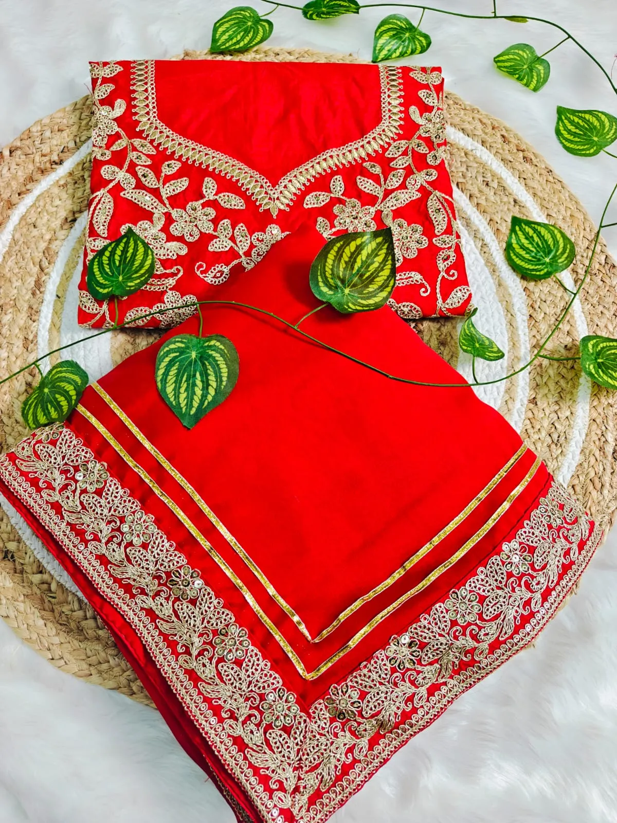 Ahsaas Channa wearing a red saree