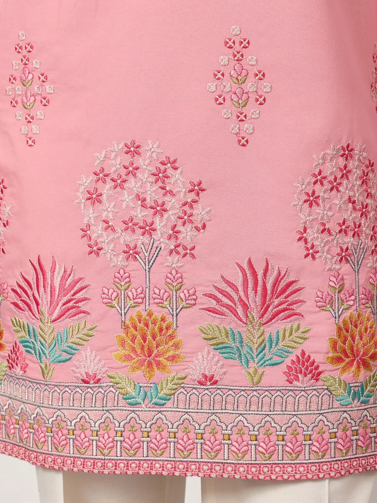 Baby Pink Festive Embroidery Men Kurta