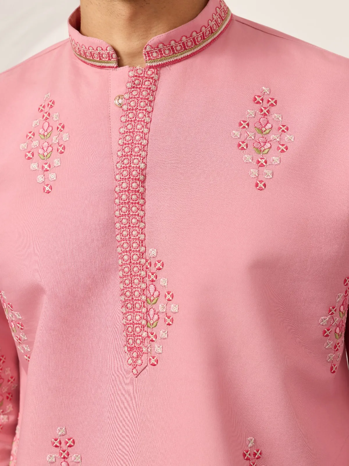 Baby Pink Festive Embroidery Men Kurta