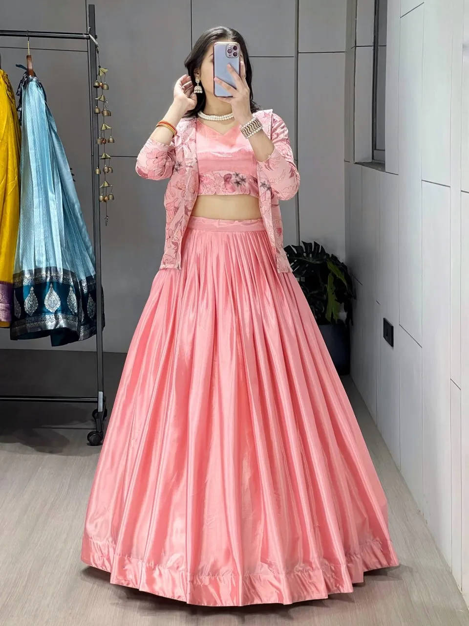 Baby Pink Readymade Jacket Lehenga for Party