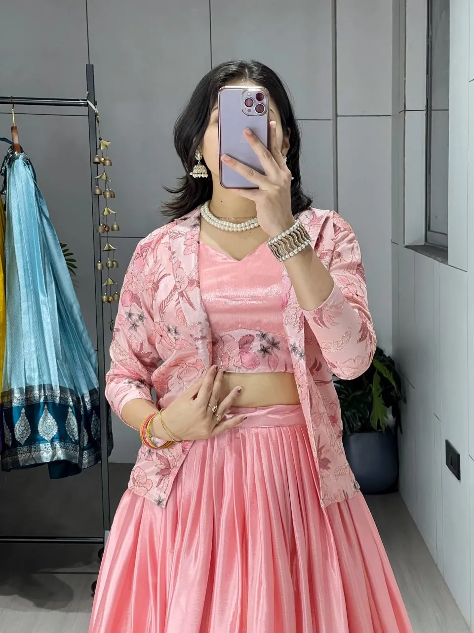 Baby Pink Readymade Jacket Lehenga for Party