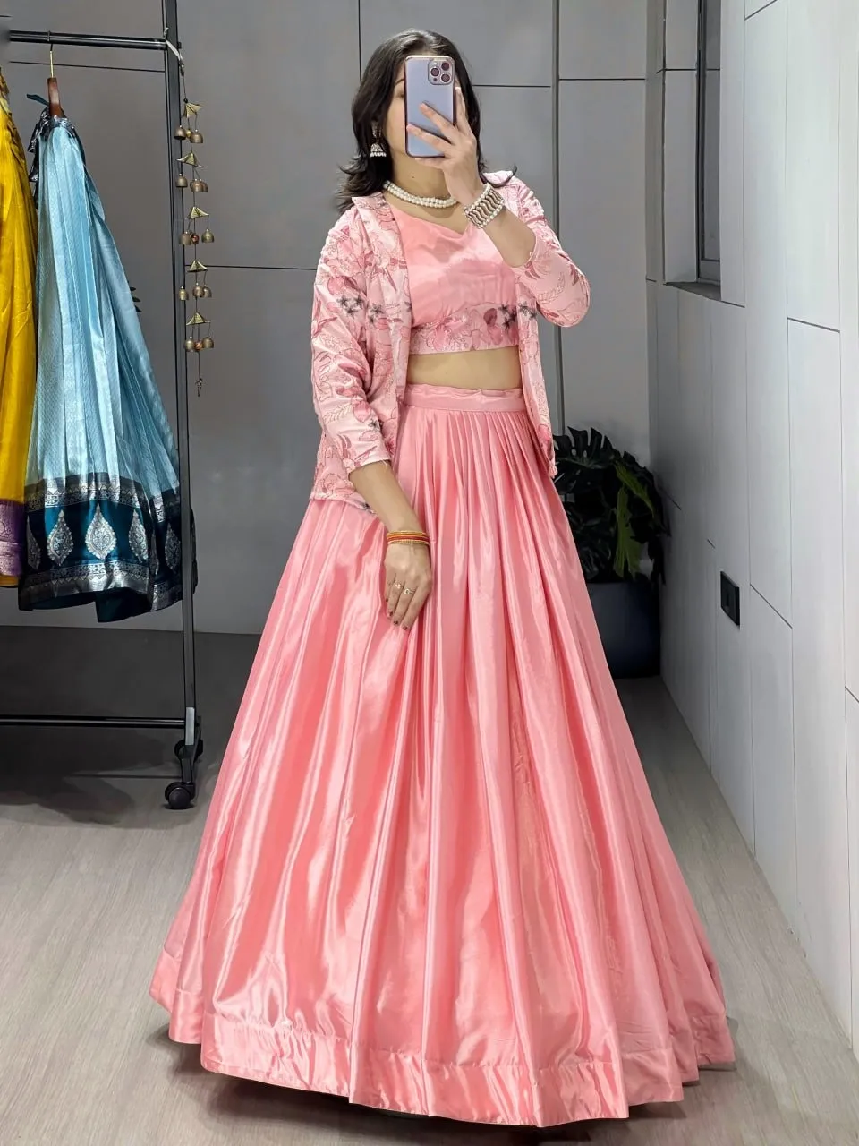 Baby Pink Readymade Jacket Lehenga for Party