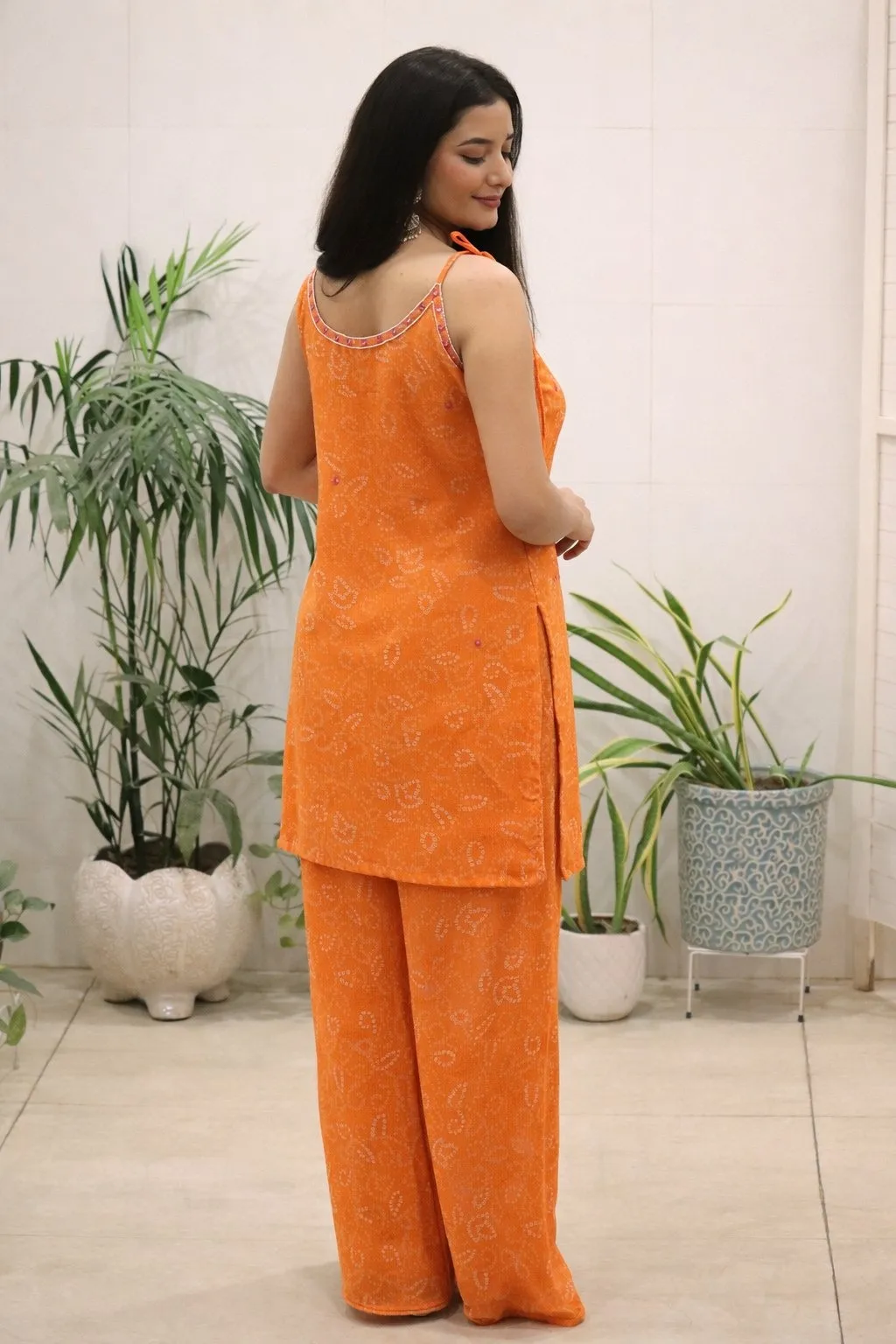 Bandani Printed Sleeveless Kurti Bottom Set