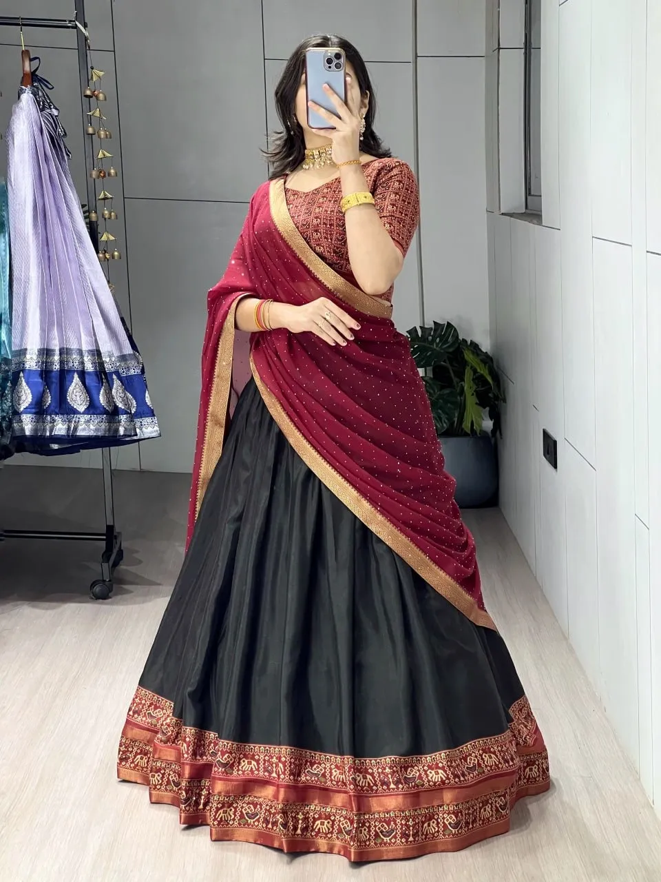 Black Color Traditional Patola Lehenga