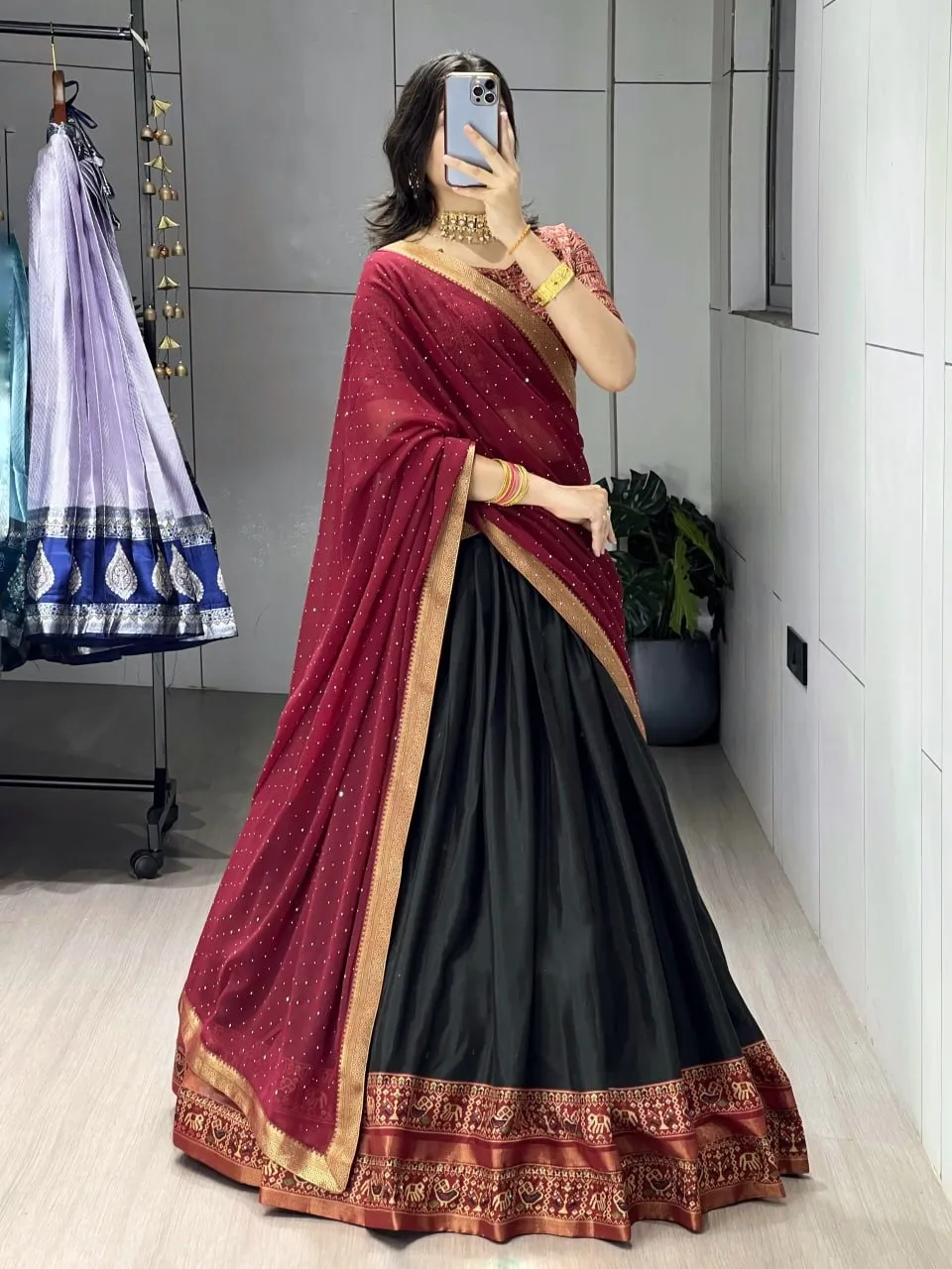Black Color Traditional Patola Lehenga