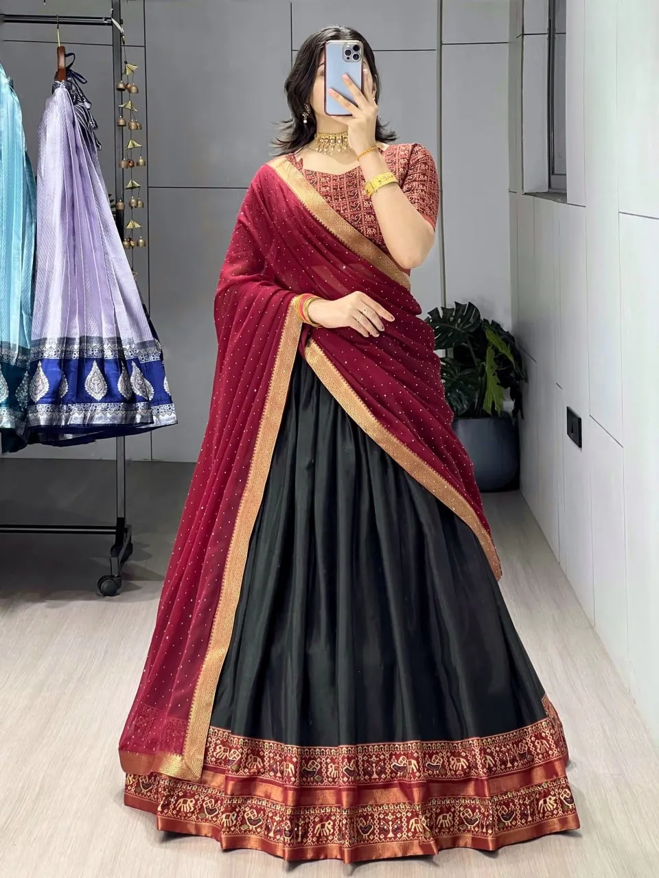 Black Color Traditional Patola Lehenga