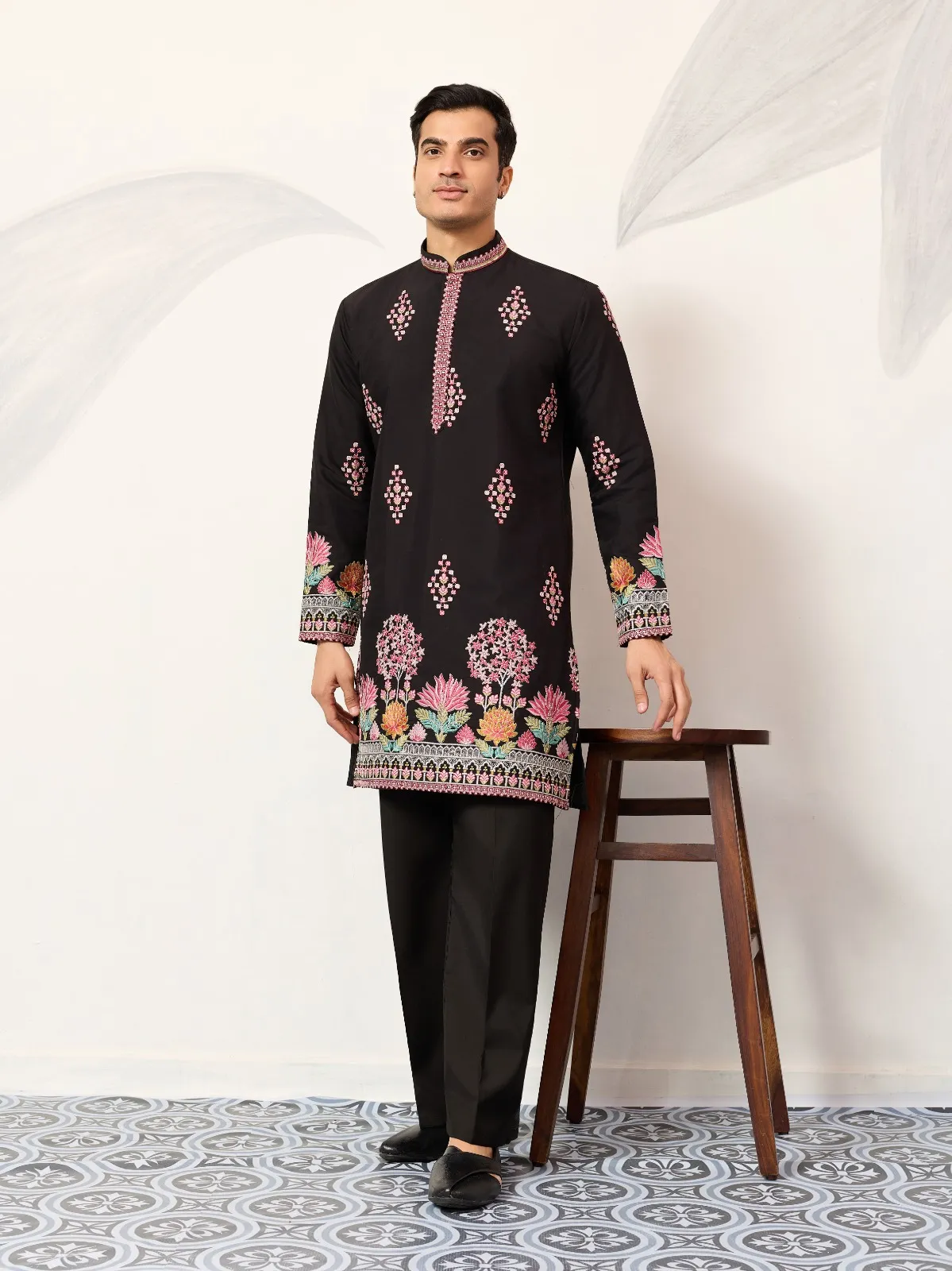 Black Embroidery Men Kurta