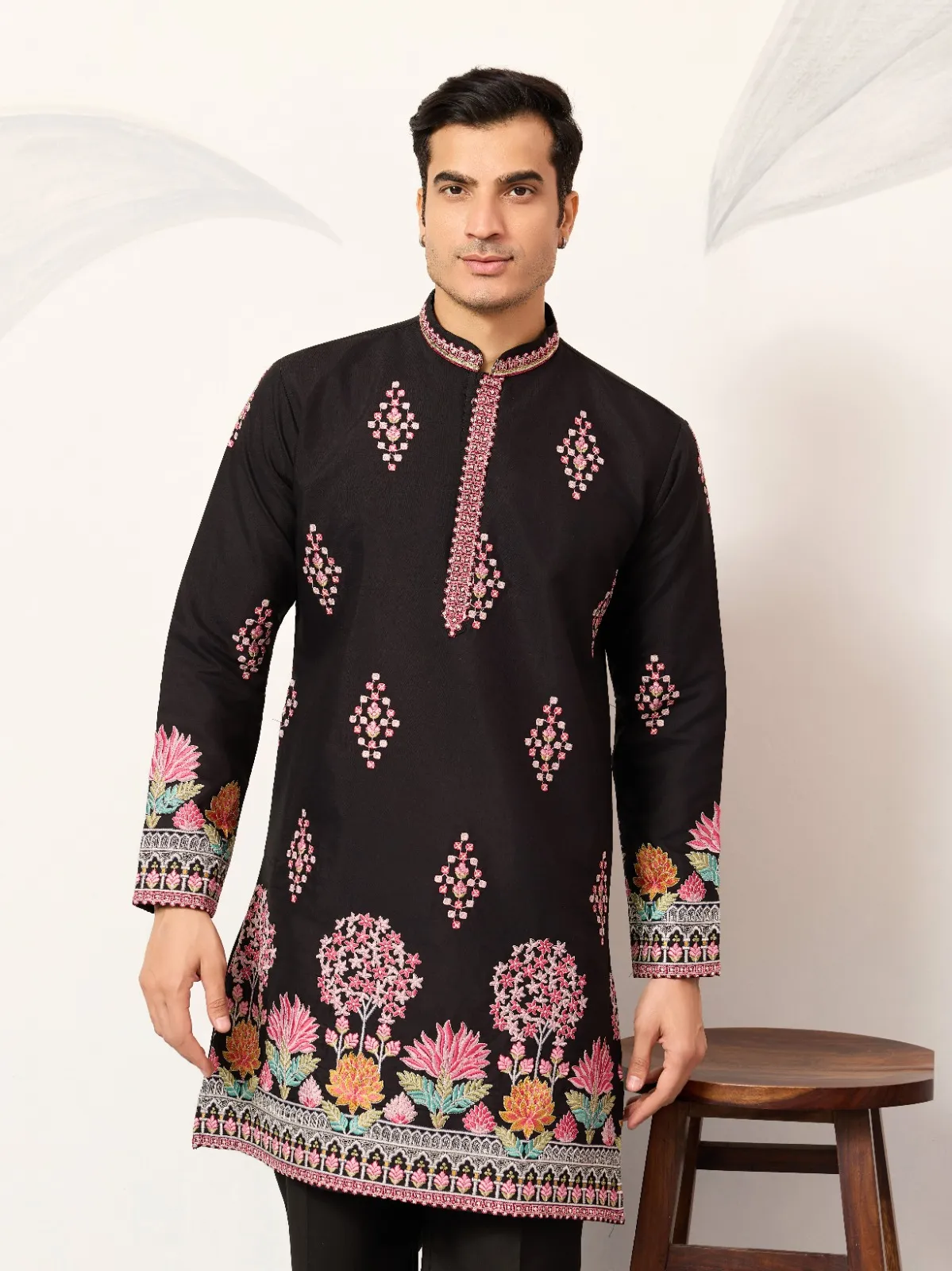 Black Embroidery Men Kurta