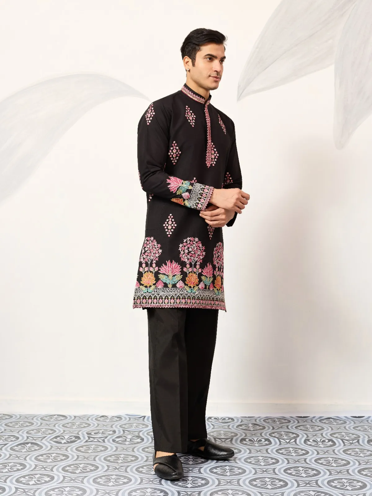 Black Embroidery Men Kurta