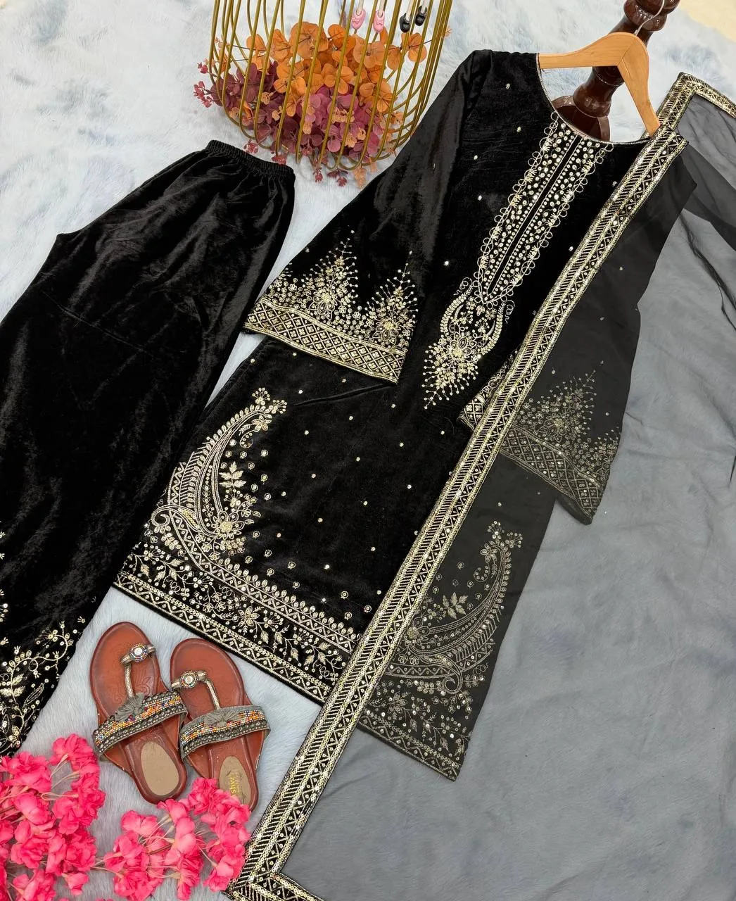 Black Embroidery Pakistani Velvet Suit
