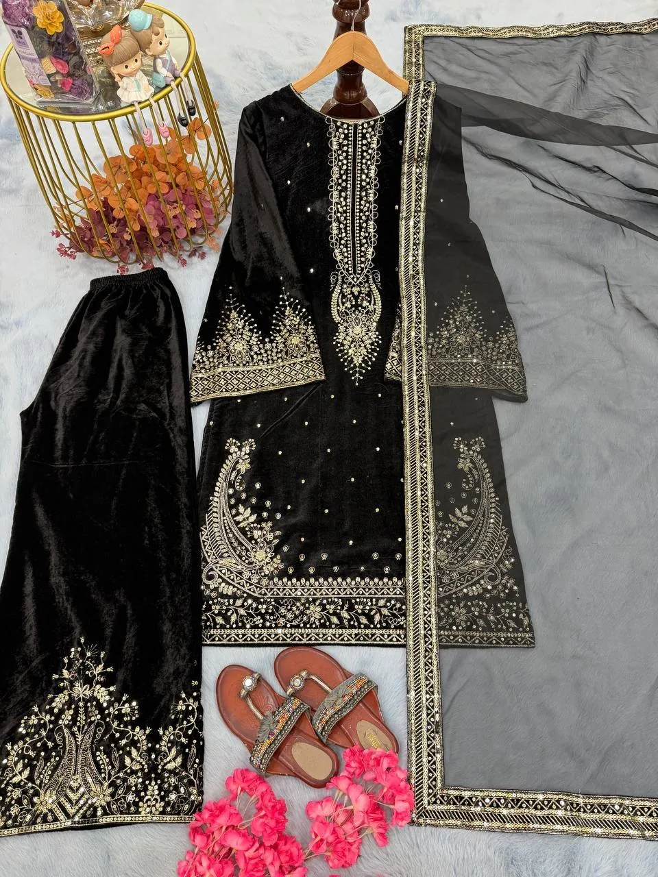 Black Embroidery Pakistani Velvet Suit