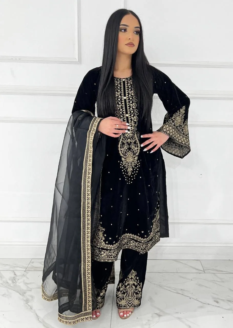 Black Embroidery Pakistani Velvet Suit