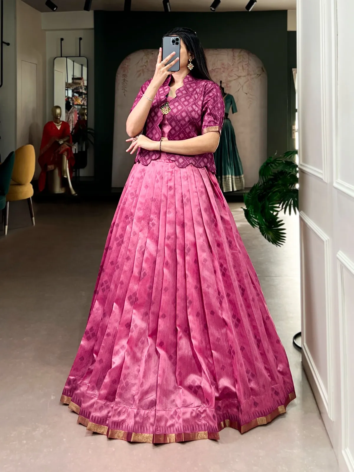 Black Patola Printed Readymade Lehenga with Koti Blouse