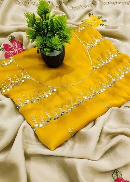 Buy Flower Embroidery Mirror Saree