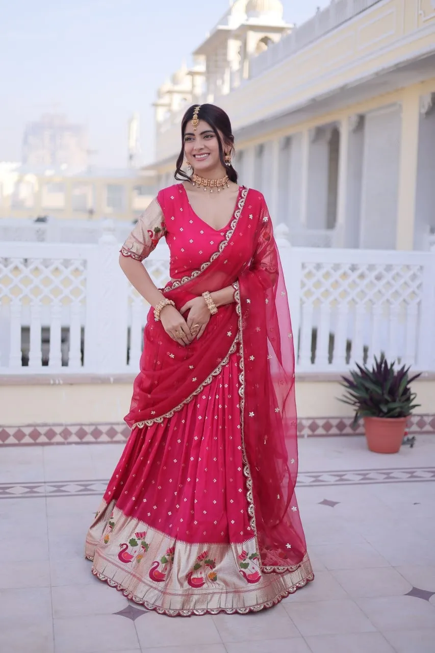Cherry Red Silk Wedding Lehenga Set