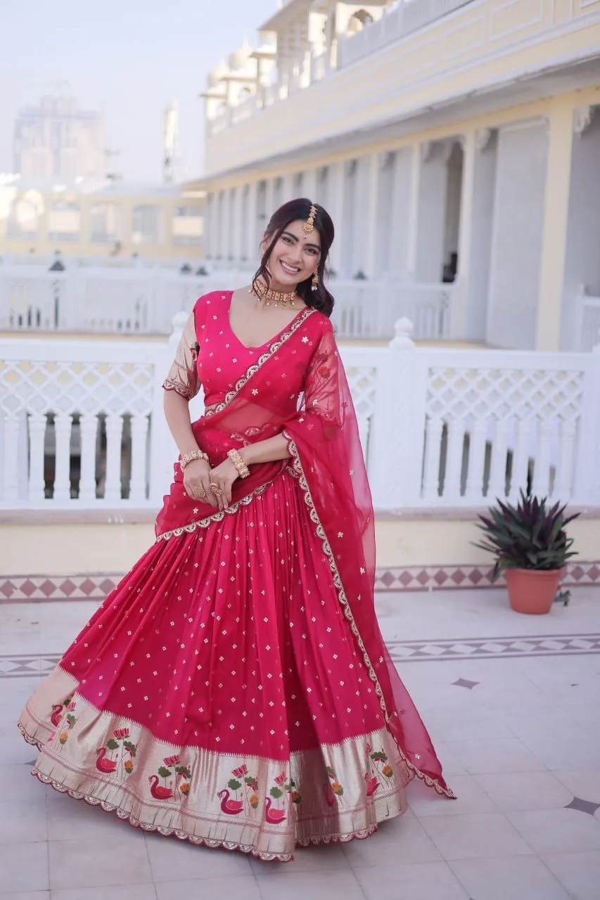 Cherry Red Silk Wedding Lehenga Set
