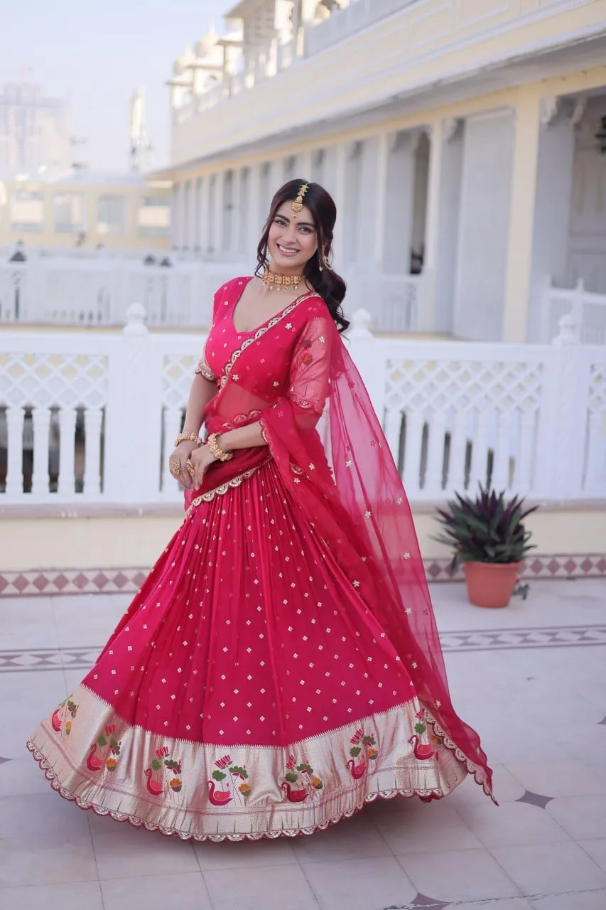 Cherry Red Silk Wedding Lehenga Set