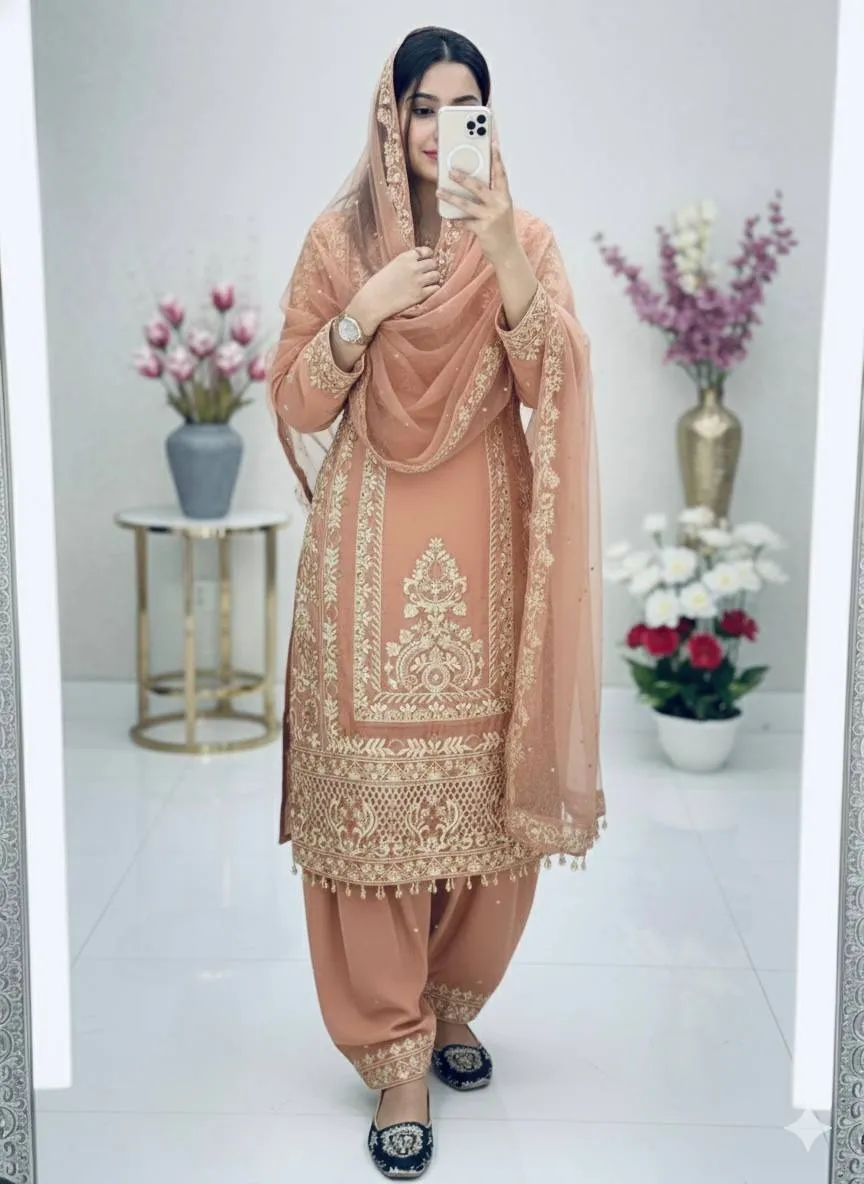 Eid Special Peach Embroidery Dress | Readymade Suits