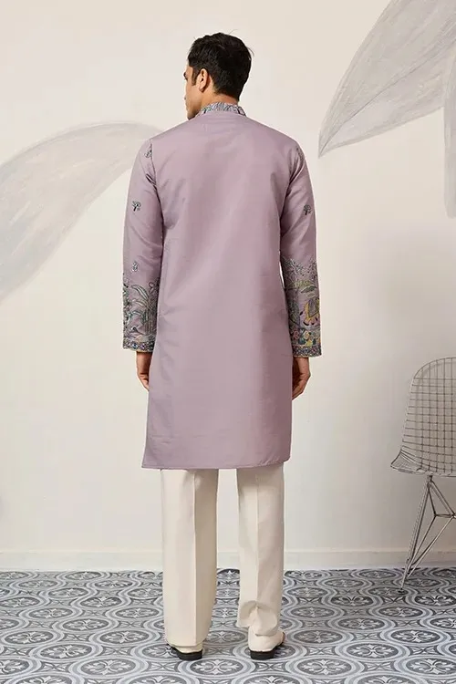 Embroidered Purple Ethnic Men Kurta Pajama