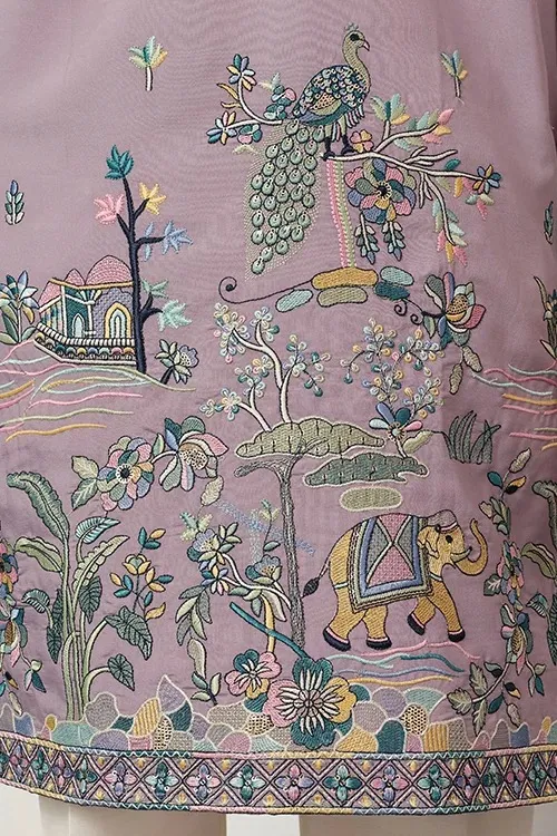 Embroidered Purple Ethnic Men Kurta Pajama
