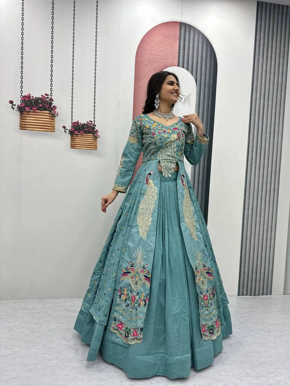 Festive Special Shrug Style Embroidery Lehenga