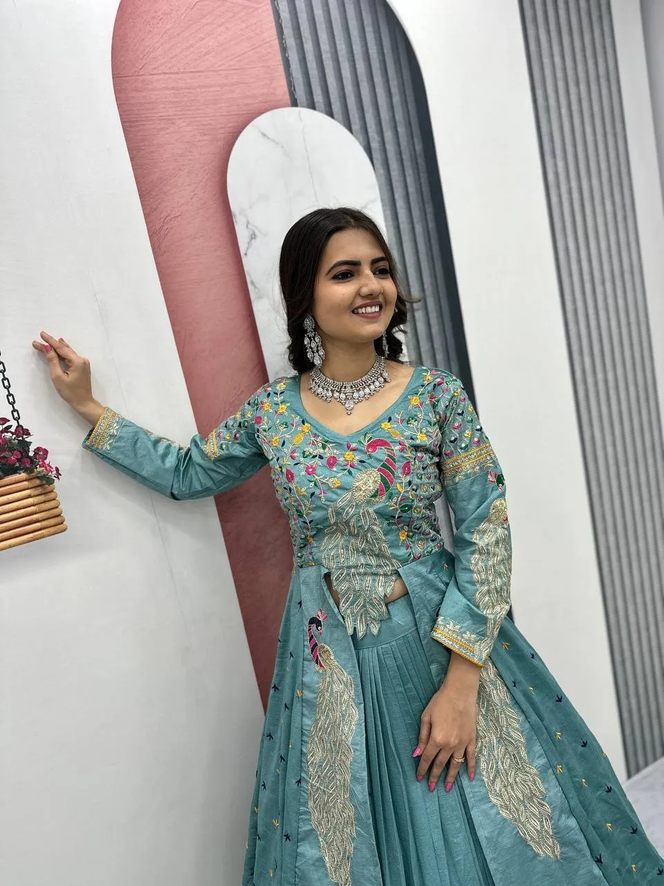 Festive Special Shrug Style Embroidery Lehenga