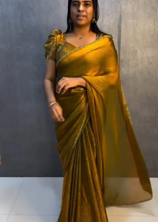 Golden Color Zip and go Saree with Beads