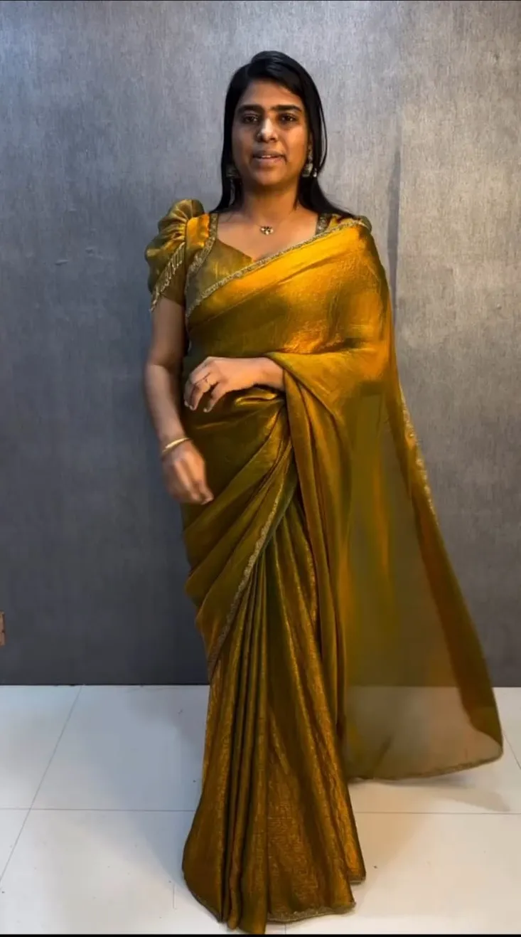 Golden Color Zip and go Saree with Beads
