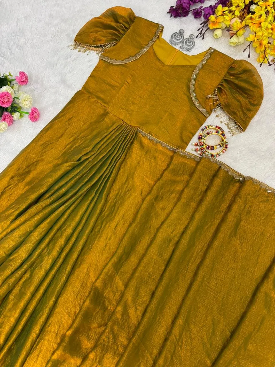 Golden Color Zip and go Saree with Beads