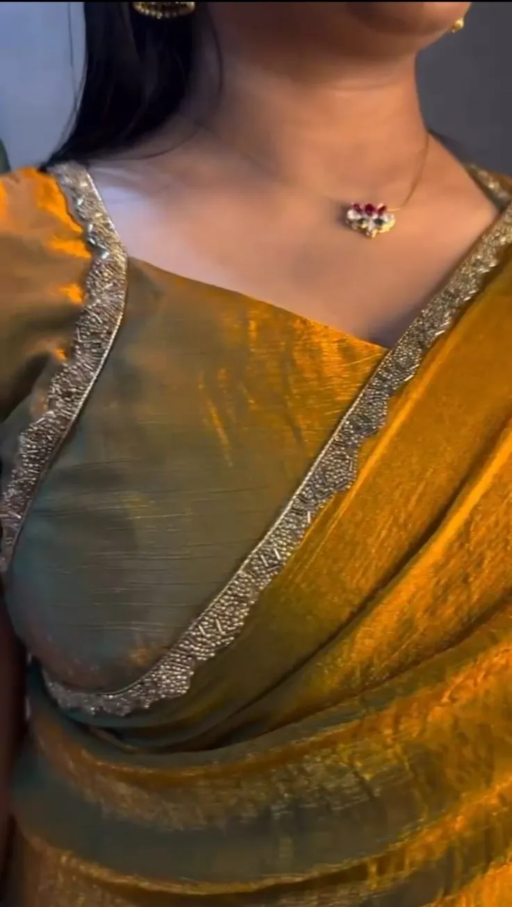 Golden Color Zip and go Saree with Beads