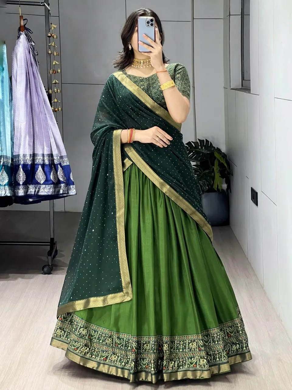 Green Color Traditional Patola Lehenga