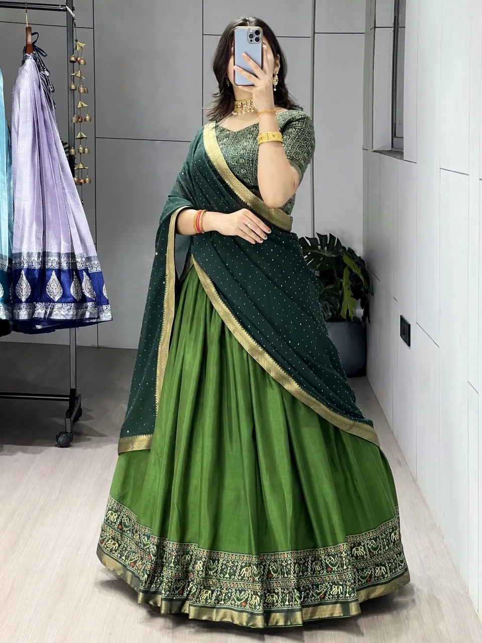 Green Color Traditional Patola Lehenga