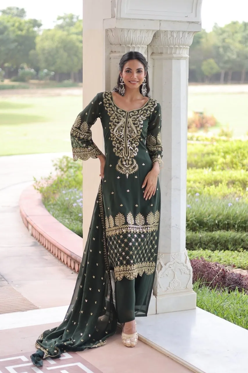 Green Embroidery Pakistani Kurti Set