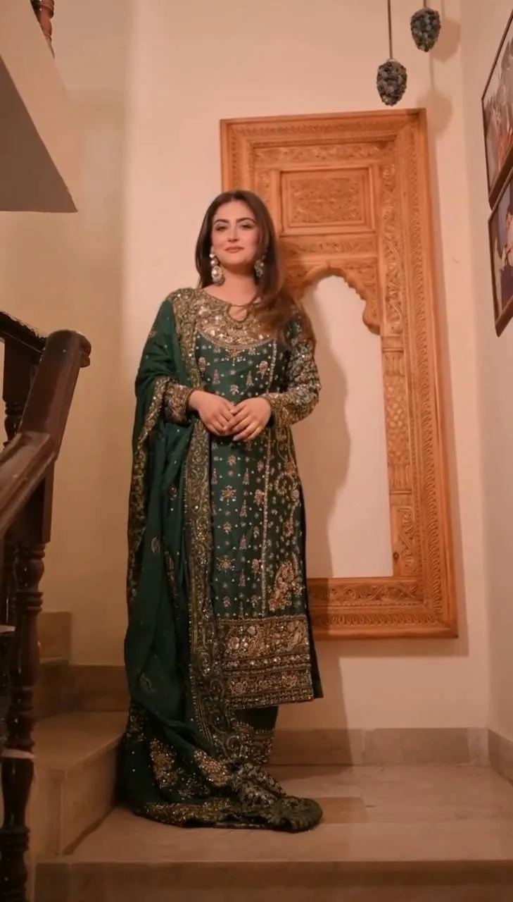 Green Readymade Pakistani Long Suits for Women