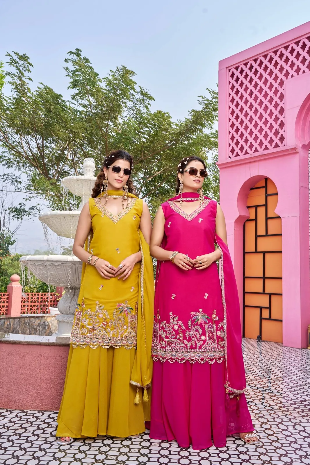 Haldi Ceremony Special Beads Work Readymade Plazzo Set