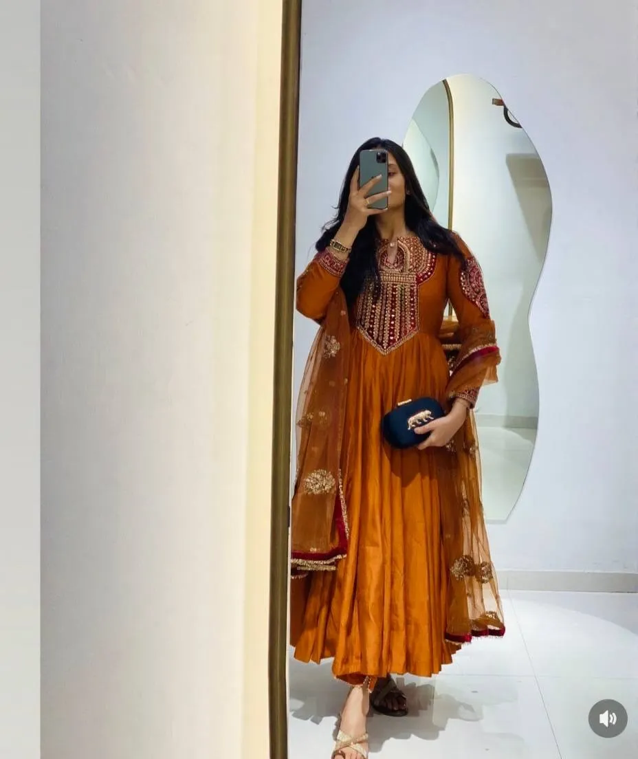 Haldi Ceremony Special Orange Anarkali Dress