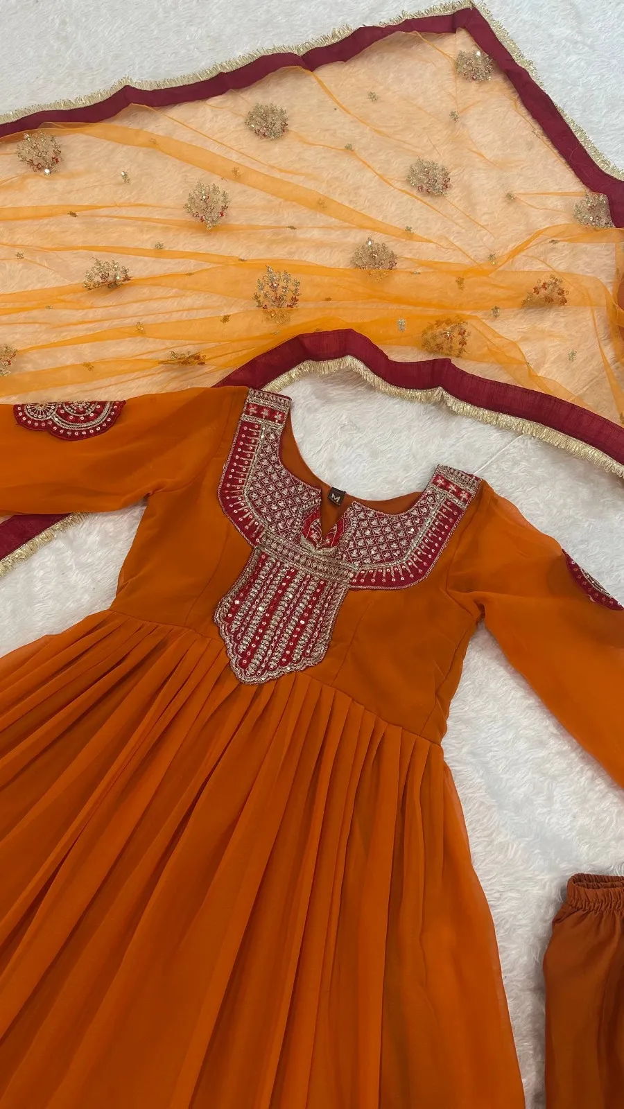 Haldi Ceremony Special Orange Anarkali Dress