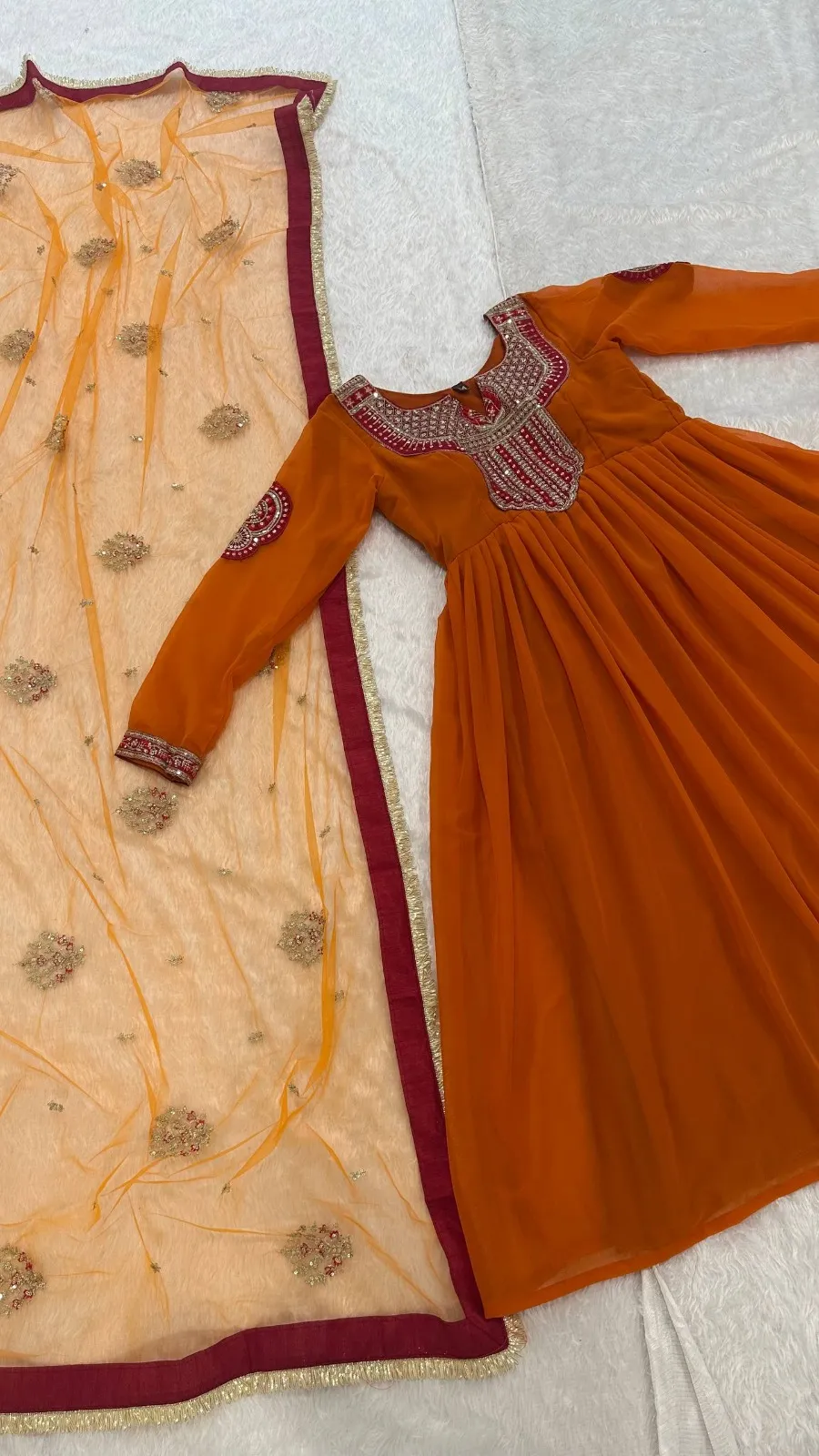 Haldi Ceremony Special Orange Anarkali Dress