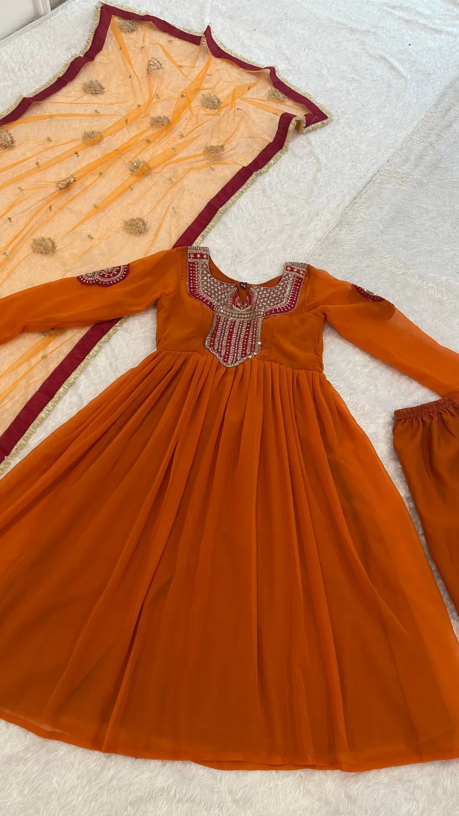 Haldi Ceremony Special Orange Anarkali Dress