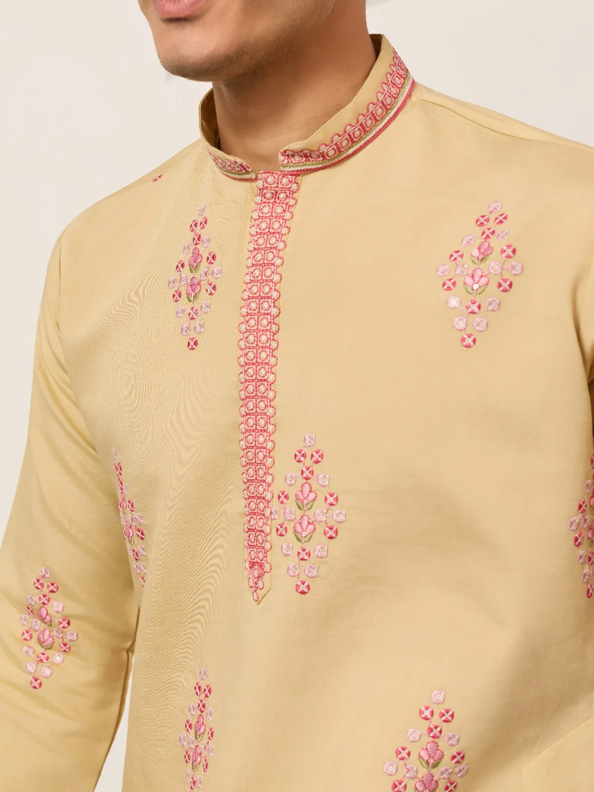 Haldi Special Yellow Men Embroidery Kurta